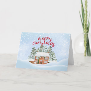 Cartão De Festividades Casa de Inverno Feliz Natal Nevado