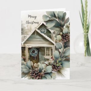 Cartão De Festividades Casa de Natal Cozy