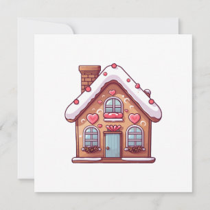 Cartão De Festividades Casa de Natal de Pão de Mel Fofo