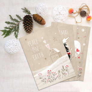 Cartão De Festividades Casa de Natal Rústica na Neve