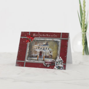 Cartão De Festividades Casa de Natal vitoriana para mãe e Pai