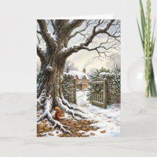 Cartão De Festividades Casa de Natal Vitoriana & Pintura de Carvalho de I