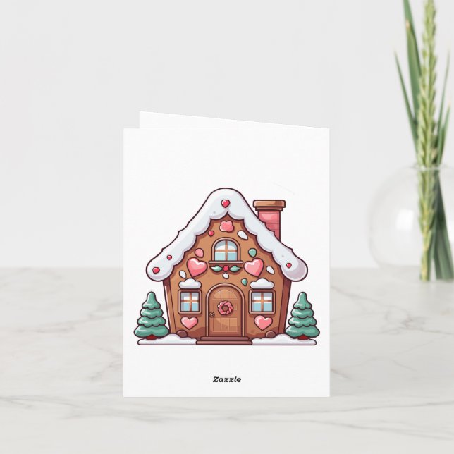 Cartão De Festividades Casa de Pão de Mel Festiva com Corações (Verso)