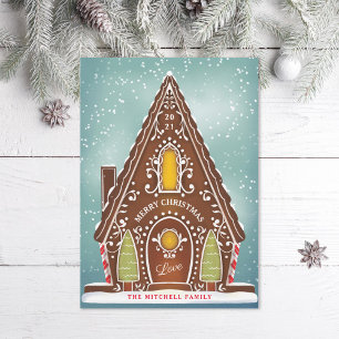 Cartão De Festividades Casa de Pão Neve Ilustrada