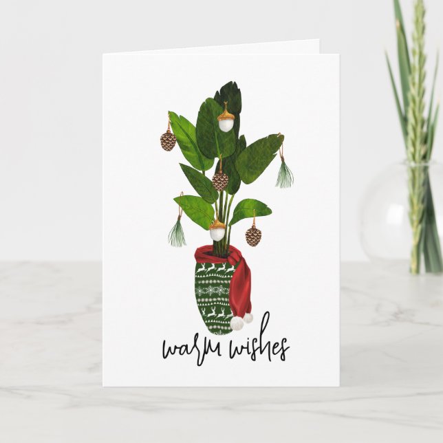 Cartão De Festividades Casa de Planta com Suéter e Cachecol de Natal (Frente)