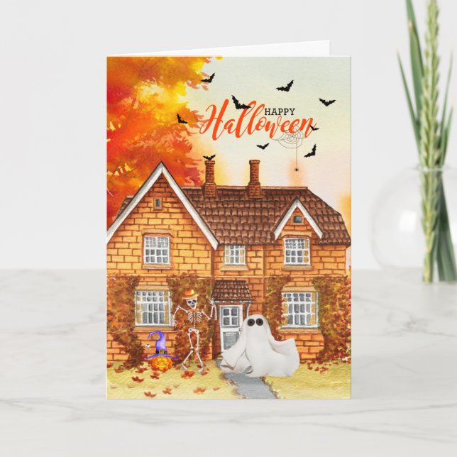Cartão De Festividades Casa do outono de Halloween no outono (Frente)