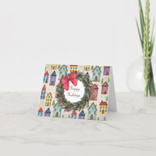 Cartão De Festividades Casa Pequena Fofa Arte Popular Caprichosa Natal