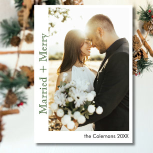 Cartão De Festividades Casado e Alegre Minimalista Vintage Verde Floresta