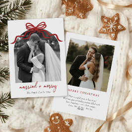 Cartão De Festividades Casados & Alegre Arco de Laço Vermelho Foto Natal