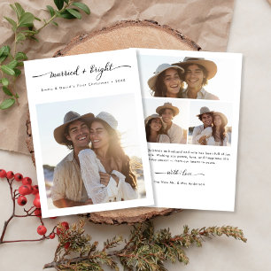 Cartão De Festividades Casados + Brilhante Natal 3 Foto Recém-Casados