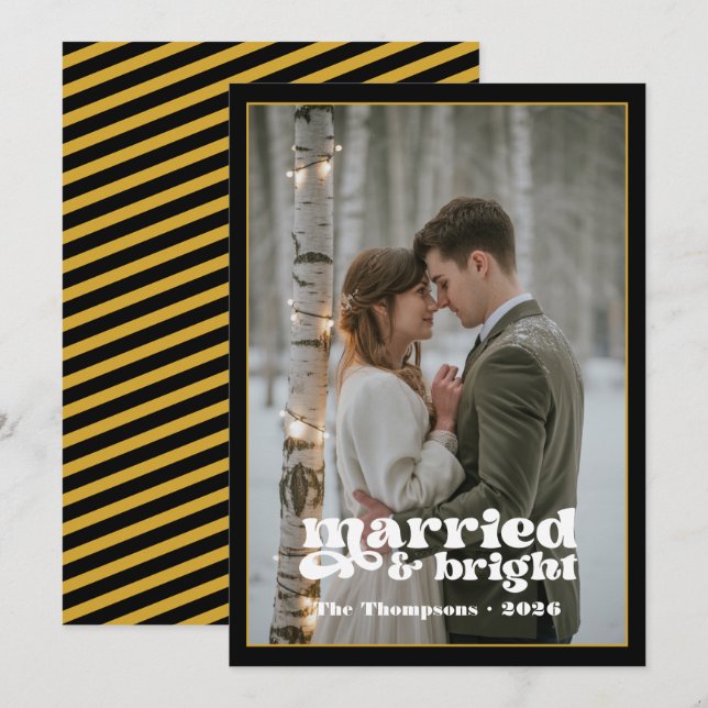 Cartão De Festividades Casados de Preto e Dourado no Natal (Frente/Verso)