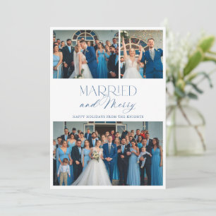 Cartão De Festividades Casados e Alegres Colagem de 3 Fotos Elegantes