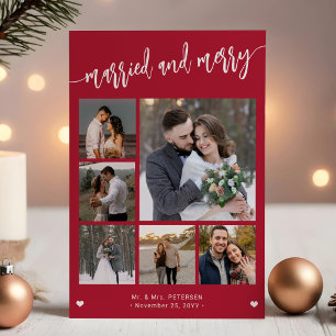 Cartão De Festividades Casados e alegres colagem de fotos moderno Natal