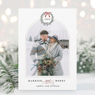 Cartão De Festividades Casados e Alegres Foto Arqueada de Natal