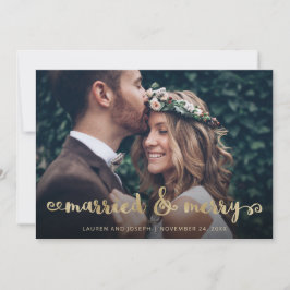 Cartão De Festividades Casados e Alegres | Foto de Natal com Letra Dourad