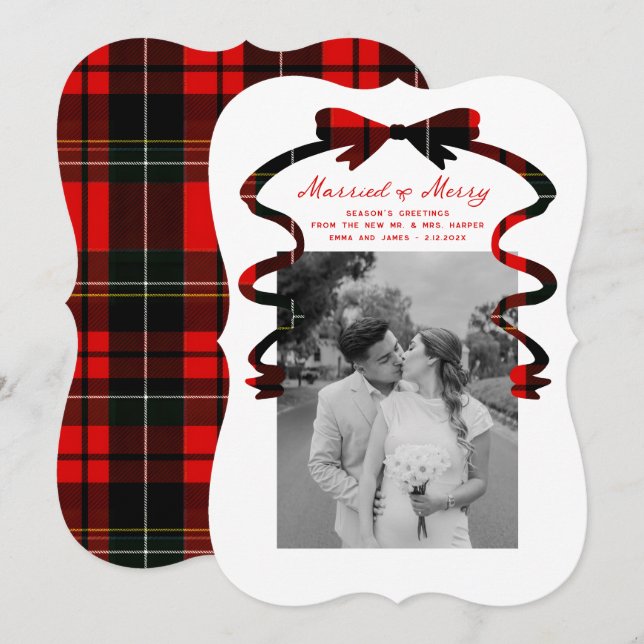 Cartão De Festividades Casados e Alegres Foto de Natal Recém-Casados com  (Frente/Verso)