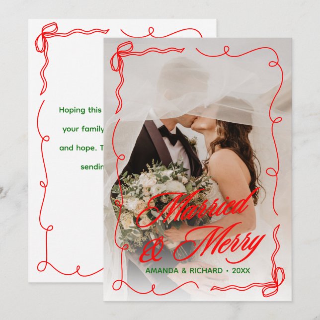 Cartão De Festividades Casados e Feliz Natal Desenhado à Mão Caprichoso (Frente/Verso)