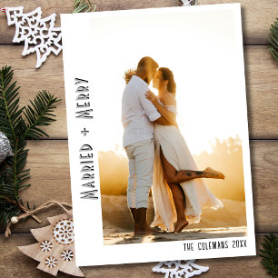 Cartão De Festividades Casados e Felizes Minimalista Cinza Claro Vintage