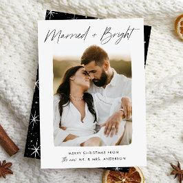 Cartão De Festividades Casados e Foto com Letra Preta Brilhante