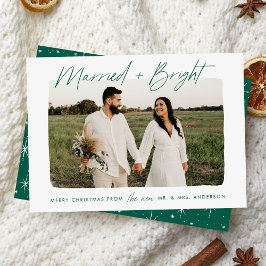 Cartão De Festividades Casados e Foto com Letra Verde Brilhante