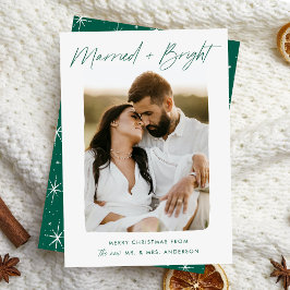 Cartão De Festividades Casados e Foto com Letra Verde Brilhante