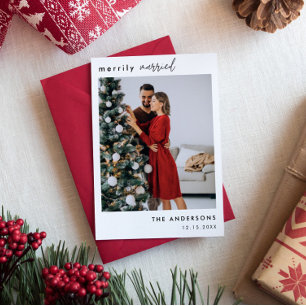 Cartão De Festividades Casados Felizmente   Foto de Casal Minimalista Mod