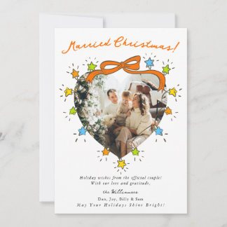 Cartão De Festividades Casados Luzes de Estrela Foto Caprichosa de Natal