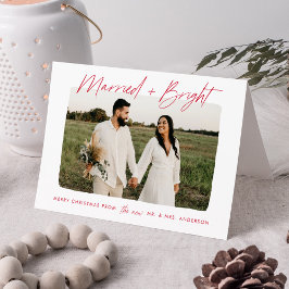 Cartão De Festividades Casados Modernos e Foto com Letra Vermelha Brilhan