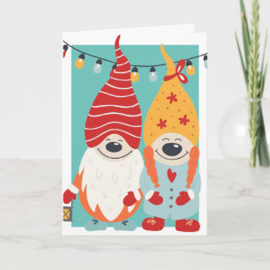 Cartão De Festividades Casais de Gnomo Fofo Natal Personalizado