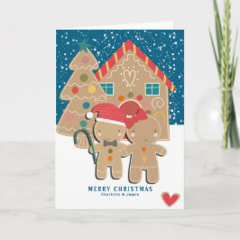 Cartão De Festividades Casais de Pão de Mel Árvore de Natal na Neve