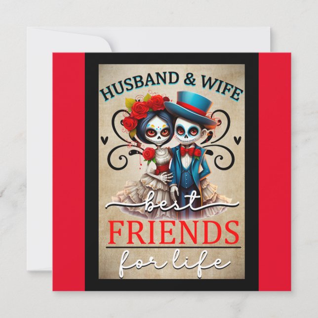 Cartão De Festividades Casal Bonito Caveira de Açúcar  (Frente)