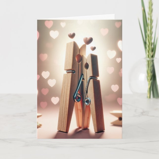 Cartão De Festividades Casal Clothespin de aniversário (Frente)