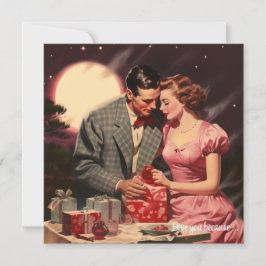 Cartão De Festividades Casal de amor vintage corações vermelhos do dia do