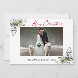 Cartão De Festividades Casal de Berries Greenery Berries de Tinta Vermelh