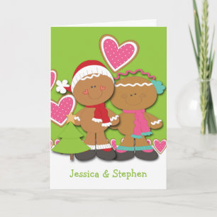 Cartão De Festividades Casal de Biscoito Gingerbird Natal