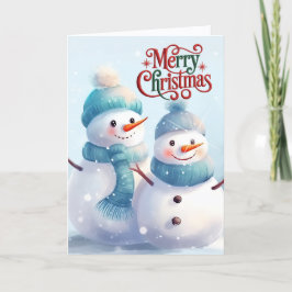 Cartão De Festividades Casal de Boneco de Neve Natalino