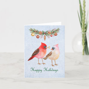 Cartão De Festividades Casal de Cardinals Fofo Retrô Feliz Férias de Nata
