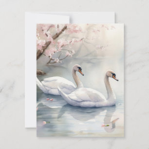 Cartão De Festividades Casal de Cisnes em Aquarela