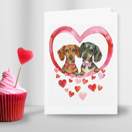 Cartão De Festividades Casal de Dachshund Aquarela Personalizado amor fof