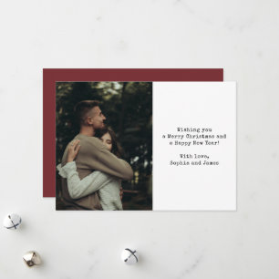 Cartão De Festividades Casal de Fotografia de Tipografia Simples Natal Ve