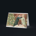 Cartão De Festividades casal de Natais vintages com placa romântica com<br><div class="desc">Este ano, envie aos seus entes queridos cartões de Natal que serão amados para sempre. Este cartão saudável tem um design de safra adorável de um cartão de verdade dos bons velhos tempos. Este cartão é completamente personalizável e vazio no dentro que lhe dá muito espaço para escrever a sua...</div>