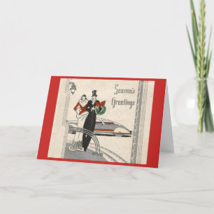 Cartão De Festividades Casal de Natal Vintage Art Deco