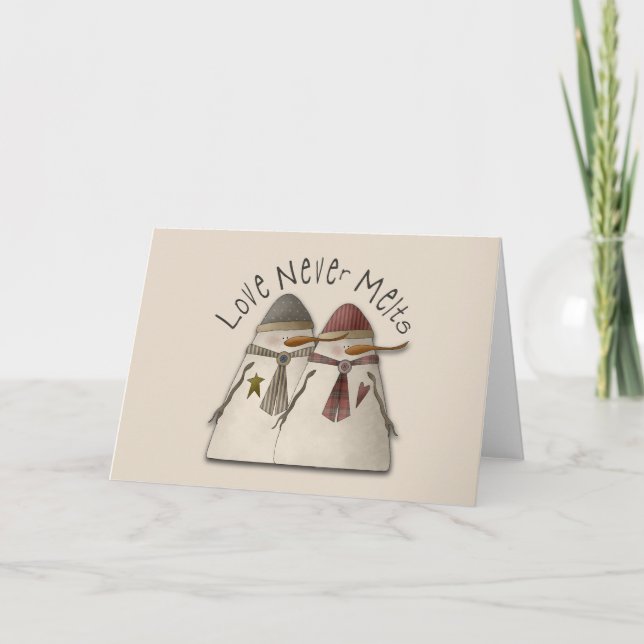 Cartão De Festividades Casal de neve (Frente)