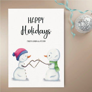 Cartão De Festividades Casal de Neve Simples Bonita Natal