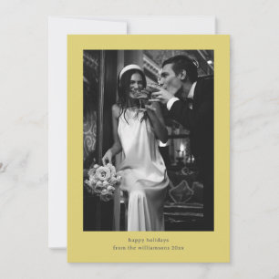 Cartão De Festividades Casal de Noivos Foto Retro Minimalista Amarelo