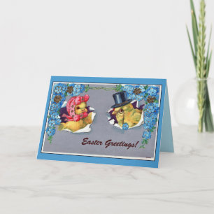 Cartão De Festividades Casal de Páscoas bonitinhas vitorianas