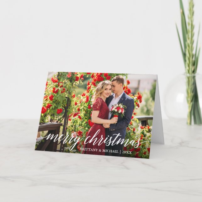 Cartão De Festividades Casal de Script de Caligrafia Elegante Moderno Dob (Frente)