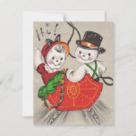 Cartão De Festividades Casal De Snowman De Natal Em Sleigh<br><div class="desc">Casal De Snowman De Natal No Cartão De Feriado De Sleigh.</div>