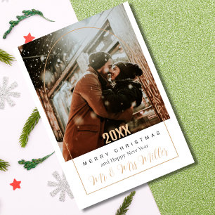 Cartão De Festividades Casal Elegante Foto Feliz Natal Moderno Script