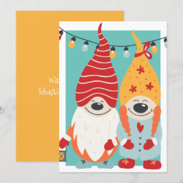Cartão De Festividades Casal Gnomo Bonito Personalizado Natal